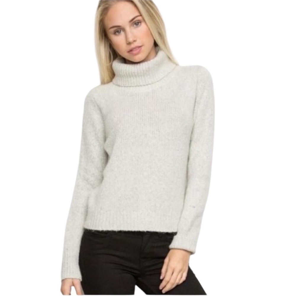 BRANDY MELVILLE CASSIA WOOL BLEND TURTLENECK LIGHT GRAY CROP SWEATER OS